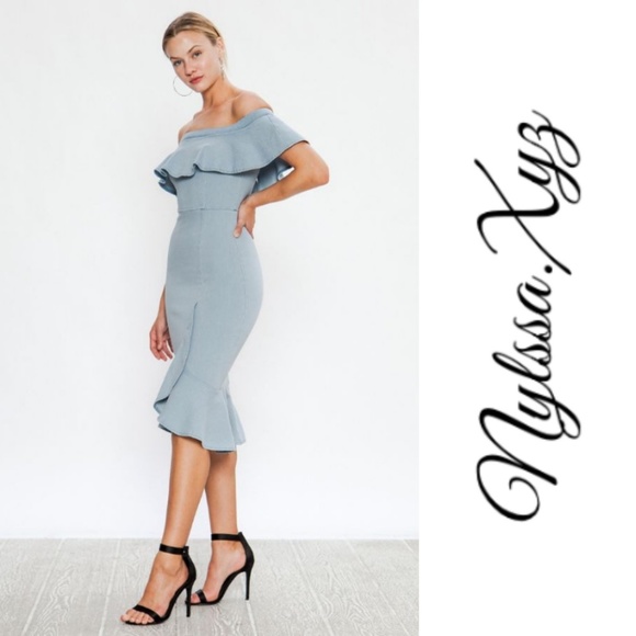 OFF-THE-SHOULDER DENIM BODYCON DRESS - Picture 3 of 5